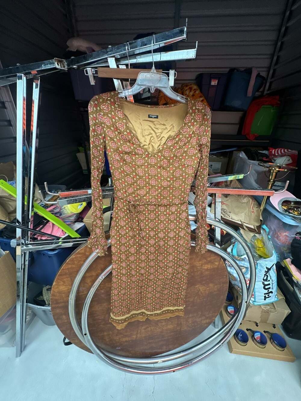 Massimo Dutti Silk Floral Long Sleeve V-Neck Dress Brown Red Size Medium